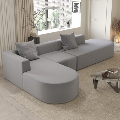 135" L-Shaped Modular Sectional Sofa, Deep Seat Corduroy Cloud Couch with Movable Ottoman, 5-Seater Boneless Compression Sofa No Assembly Required