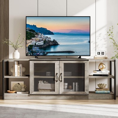 71" Farmhouse TV Stand for 75/80 inches TVs, Entertainment Center with Storage Cabinet and Mesh Doors, Industrial Media Console Cabinet Table