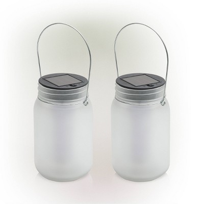 Set of 2 Outdoor Solar Powered Pathway Lantern with Flickering LED Light Jars - Alpine Corporation