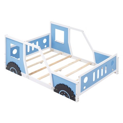 YOOCOZZ Full Size Car-Shaped Platform Bed with Wheels -Blue