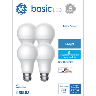 GE 4pk 60W Basic A19 LED Light Bulbs Daylight
