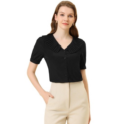Allegra K Women's Casual Pleated Collar Button Front Shirt
