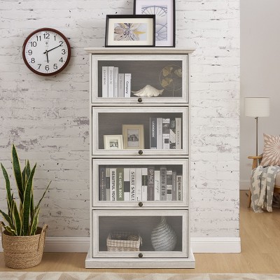 NicBex Retro Display Bookcase 5 Color Adjustable Shelves Mid-Century Modern Tempered Glass Cabinet Multiroom Display Solution, White
