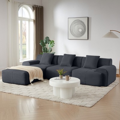 113"W Modern L-Shaped Modular Sectional Sofa, Corduroy Oversized 3-Seater Couch with Movable Ottoman - ModernLuxe