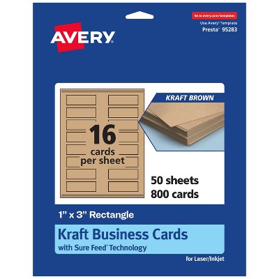 Avery Printable Rectangle Mini Business Cards with Sure Feed Technology, 1" x 3", Kraft Brown Cardstock, Print-to-the-Edge, Laser/Inkjet, 800 Total