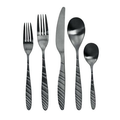 20pc Stainless Steel La Vague Silverware Set Matte Black - MegaChef: Flatware Set, Service for 4, Dishwasher-Safe