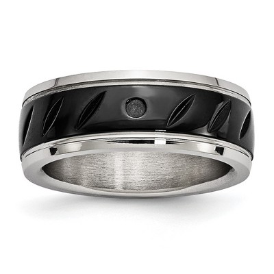 Chisel Stainless Steel Polished Black IP-plated 8mm Grooved Band Ring