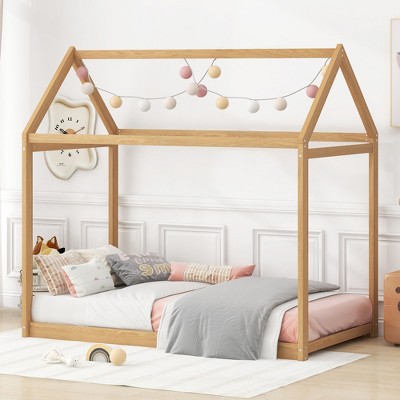 NicBex Twin Size Platform Bed 78.3" L Modern House-Shaped Wooden Bed Frame for Bedroom, Guest Room, No Box Spring Required