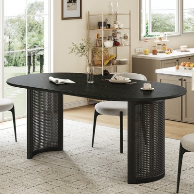 67" Dining Table with Rattan Base suit Kitchen Dining Room for 6 People