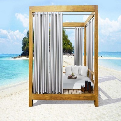 Commonwealth Seascapes Stripes Light Filtering Satiny Look Provide Privacy Grommet Outdoor Panel Pair, Alloy Grey