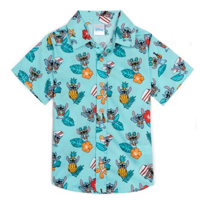 Disney Lilo & Stitch Mickey Mouse Lion King Simba Hawaiian Blue Button Down Shirt Little Kid to Big Kid