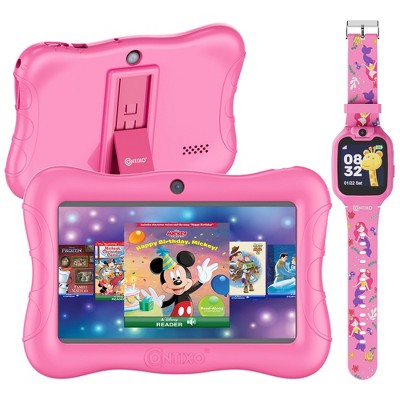 Contixo 7" Android Kids Tablet 32GB (2025Model), Includes 50+ Disney Storybooks & Stickers, Protective Case with Kickstand, and Kids Watch