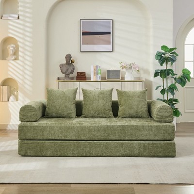 Floor Sofa Bed Chenille Upholstered Sofa Convertible Folding Mattress Couch Sleeper Sofa, Beige/Black/Green/Blue - ModernLuxe