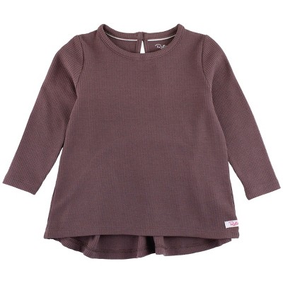 RuffleButts Little Girl Waffle Knit Long Sleeve Bow Back Top