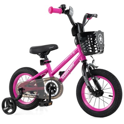 Costway 12"/14"/16"/18" Kid’s Bike with Training Wheels Adjustable Handlebar & Seat Handbrake Black/Pink/Silver
