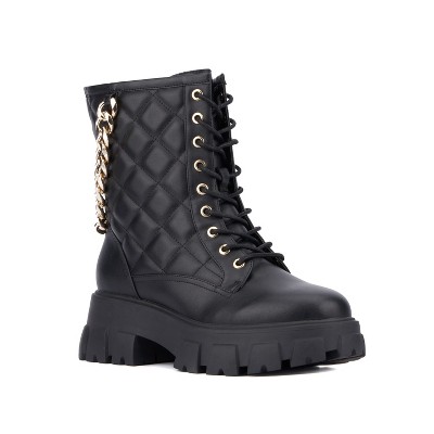 Fashion To Figure Wome's Jane Combat Boot - Wide Width - 7, BLACK