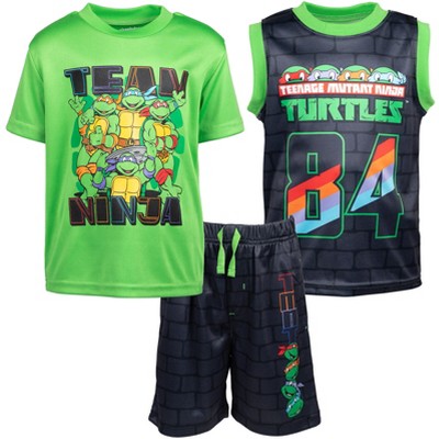 Teenage Mutant Ninja Turtles Athletic T-Shirt Tank Top Bike Shorts 3 Piece Outfit Set Toddler