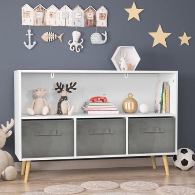 HOMLUX 2-Tier Kids Bookcase Toy Organizer Storage Cabinet Display Rack with 3 Drawers,Pink/Gray/Blue