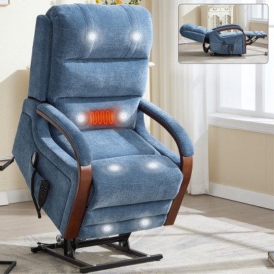 Electric Lift and Recline Chair for Elderly, Chenille Recliner Armchair with Heat and Massage, Wood Armrests and Heavy Duty Motion Mechanism - Koiai