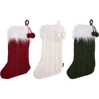 Cinnamon Stocking (Set of 3) - HOL1004 - Cream/Red/Green - 12" X 20" - Safavieh
