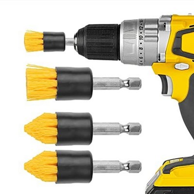 Impresa [4 Pack] .75 W Drill Brush Attachment Set - 2 Tapered & 2 Flat, All Purpose Detail Brush Attachments for Cordless Drill