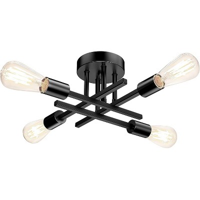 Itopfox Semi Flush Mount Ceiling Light Fixture Matte Black, Modern Sputnik Close to Ceiling Light, Chandelier for Bedroom Kitchen 4 Light E26 Socket
