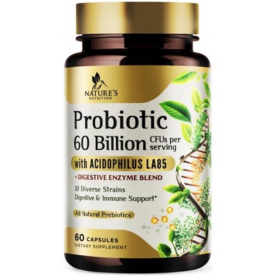 Probiotics 60 Billion CFU - Immune Support & Digestive Health Support, Non-GMO - 60 Capsules By Nature's Nutrition