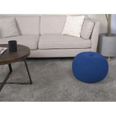Bordeaux Knitted Cotton Round Pouf, Navy Blue