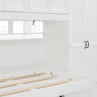 Mshliw Twin Size Murphy Bed with Desk, Wardrobe, Cabinets and Drawers, Space-Saving Wall Bed with Storage for Small Apartments