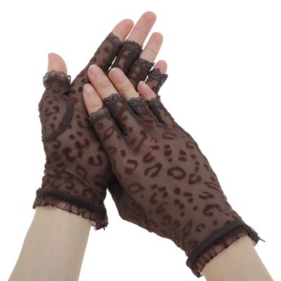 Unique Bargains Breathable Fingerless Leopard Print Manicure Gloves 1 Pair
