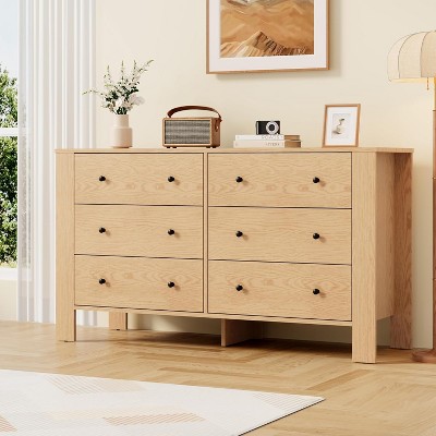 Dresser for Bedroom, 6 Drawer Dresser with Wide Drawer and Metal Handles, Wood Dressers & Chests of Drawers for Hallway, Entryway