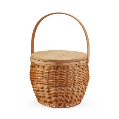 Twine Cask Willow Outdoor Picnic Basket with Lid and Handle, Insulated Picnic Basket, Wicker Basket with Picnic Equipment Set of 1