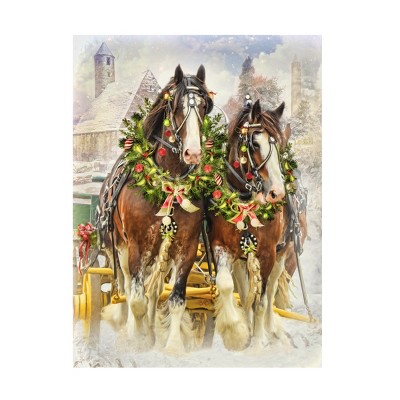 Canvas Wall Art - Trudi Simmonds 'Christmas Clydesdales' Wall Art for Living Room, Bedroom, or Office Décor by Trademark Fine Art - 14 x 19 Inches