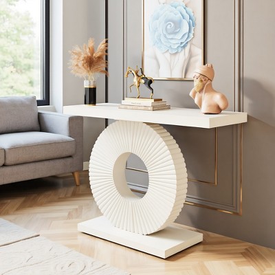 Resenkos Entryway Table, Console Sofa Table,Modern Console Table 40" Wood Sofa Table with Geometric Base,White