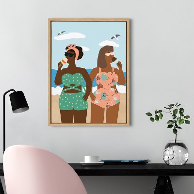 18" x 24" Sylvie Ice cream on the Beach Framed Canvas by Queenbe Monyei Natural - Kate & Laurel All Things Decor