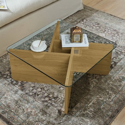 MOEPISY Mid-Century Modern Square Coffee Table, Living Room Wooden Coffee Table Antique Square Cocktail Table