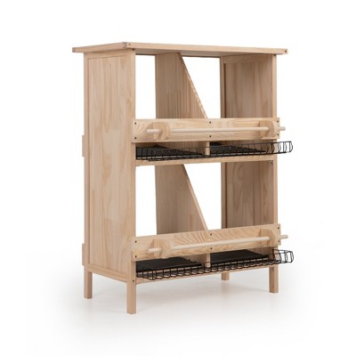 Sevobal Pet Crates and Houses, 2-tier Chicken Coop with Nesting Boxes, Standing Poles, Waterproof Roof, Brown, 27.6"*15"*36.2"