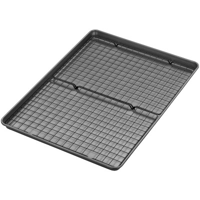 Wilton 3pc Steel Mega Cookie Sheet and Cooling Racks Set: Nonstick Baking Pan, Sheet & Rack, Dishwasher-Safe, Gray
