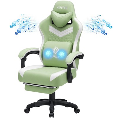 Hoffree Breathable Fabric Massage Gaming Chair Ergonomic Office PC Chair with Bluetooth Speaker & Footrest