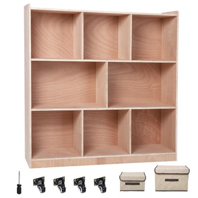 Garvee Cubbies Storage Cabinet, Solid Kids Book Cubby Shelving, Storage Organizer with 4 Casters, 2 Storage Boxes for Home/School