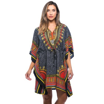 Riviera Sun Womens Short Caftan Dress with African Dashiki Print
