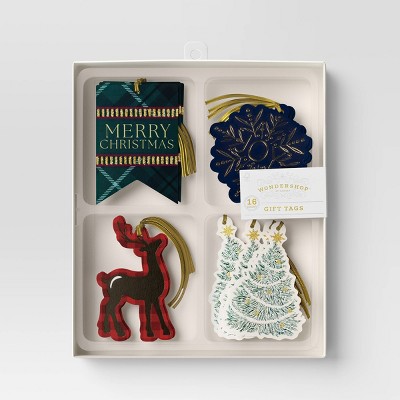 16ct Christmas Tie-On Gift Tags Reindeer/Tree/Snow Flake/Merry - Wondershop™