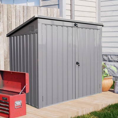 Gulches Garbage Bin Shed Stores 2 Trash Cans Metal Outdoor Bin Shed for Garbage Storage,Stainless Galvanized Steel, Bin Shed for Garden Yard Lawn Gray