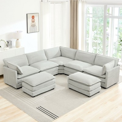 HYLEORY 113.4''D*113.4''W Oversized Corduroy Modular 7-Seat Sectional Sofa Set with Double Ottomans U Shaped Sofa Couch with Corner Sofa