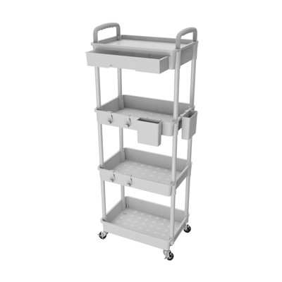 OBOKATA 4 Tier Rolling Utility Cart with Drawer,REBECAT Utility Cart Made of Multifunctional Storage Organizer Tool,Gray