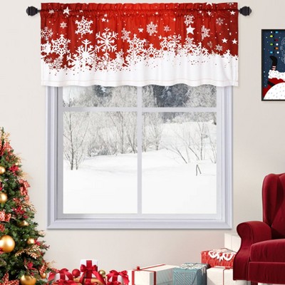 Christmas Valances for Windows, 52''x15'' Red Velvet Window Topper Valance Curtains, Festive Xmas Decor for Kitchen Bedroom Living Room