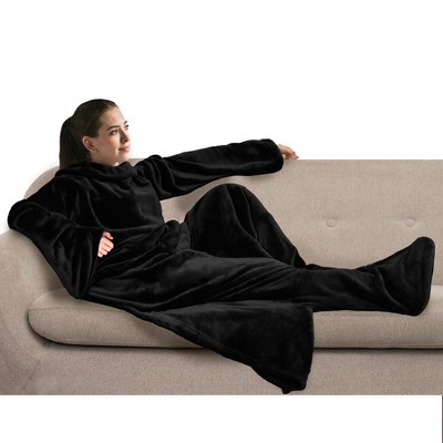 PAVILIA Wearable Blanket with Sleeves and Foot Pockets, Fleece Warm Snuggle Pocket Sleeved Throw for Women Men Adults
