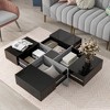 Whisen Square Coffee Table with Extendable Sliding Tabletop and 4 Hidden Storage Compartments, UV High-gloss Design - 2 of 4