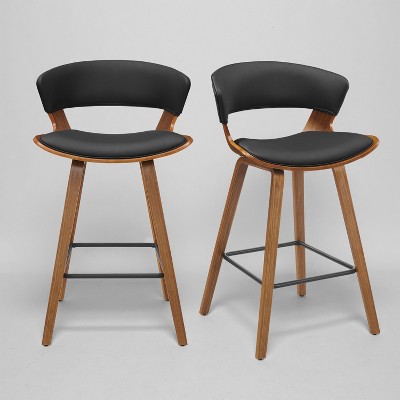 Art Leon Comfortable Faux Leather and Wood Barstool, Set of 2
