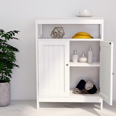 Bathroom Floor Storage Cabinet with 2 Doors Living Room Wooden Cabinet